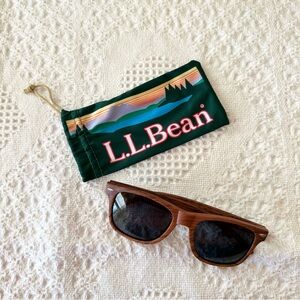 LL Bean Sunglasses Adult OS Brown Wood Finish UV Protective Case Shield NEW